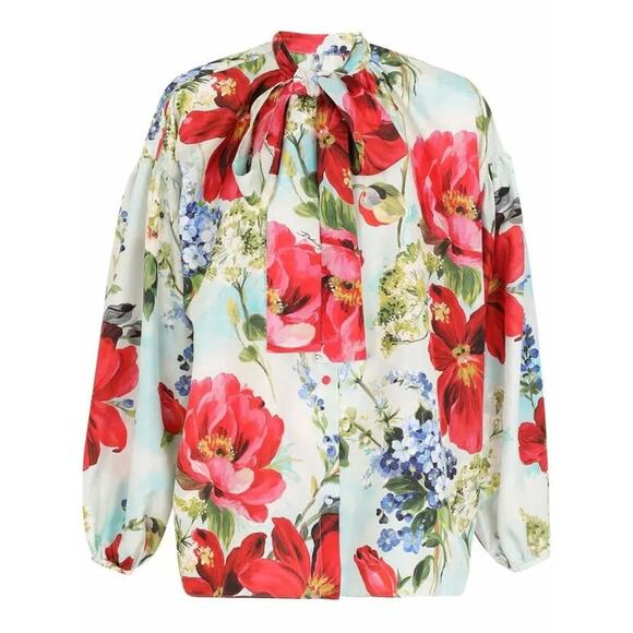 NWT  Dolce & Gabbana Floral Print Blouse Silk Shirt Multicolor IT 40 S - Picture 8 of 12